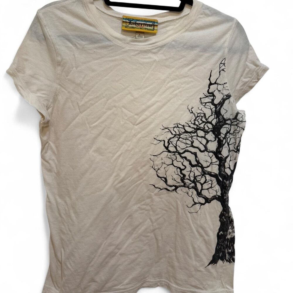 Libertine x Target Women's Vintage Y2k Cream & Black Tree Graphic T-shirt